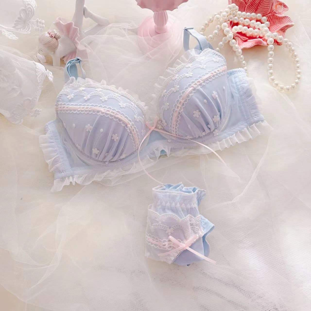 中学生ブラ 花刺繍フリルワイヤーブラ
