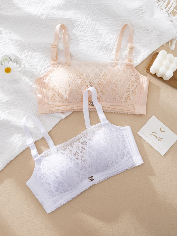 中学生ブラ 優美リーフレースワイヤーブラ